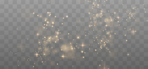 Christmas background. Powder dust light PNG. Magic shining gold dust. Fine, shiny dust bokeh particles fall off slightly. Fantastic shimmer effect. Vector illustrator.	