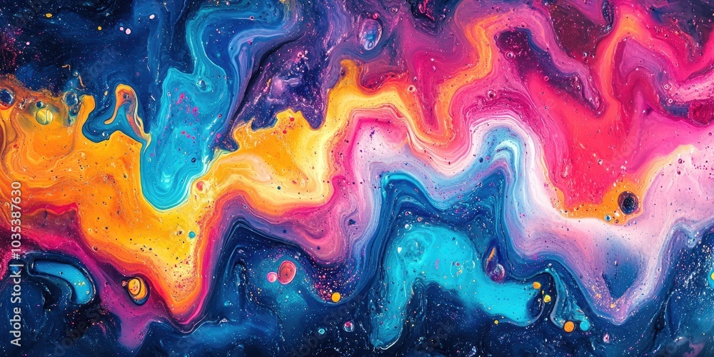 Poster Abstract colorful paint swirling and mixing together creating interesting shapes and textures