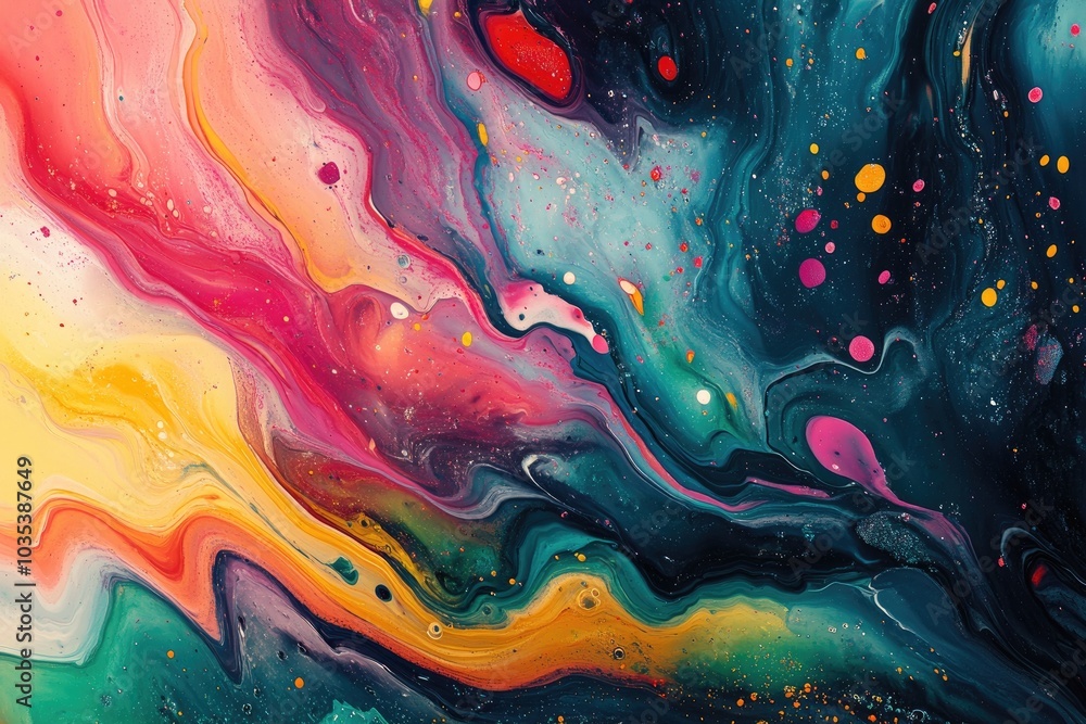 Poster Abstract colorful acrylic painting mixing colors creating shapes