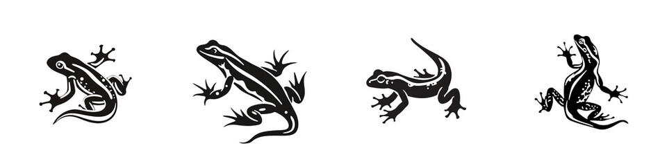 Set of lizard silhouettes in various poses, perfect for designs and illustrations.