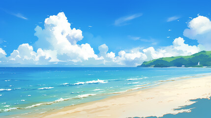 南国 リゾート 海 夏 海岸 砂浜 雲 常夏, generative ai