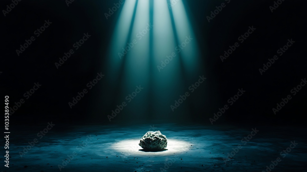 Poster a captivating image of a mysterious object illuminated by ethereal light in a dark space, evoking fe