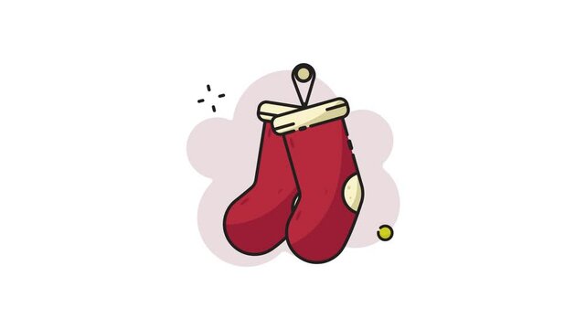 hanging socks christmas line art color animation 2d video for celebration x mas , simple decoration icon animated footage motion graphic illustration design