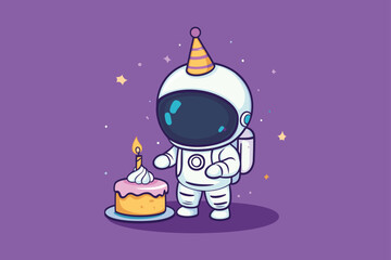 Astronaut Character with Birthday Cake Vector Illustration for Fun Events