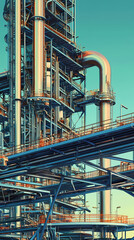 Fototapeta premium A horizontal banner with units for the oil industry. A 3D illustration of an architecture building based on imagination