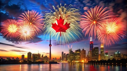 Fototapeta premium Festive Fireworks Show Vector Illustration for Canadian Celebration