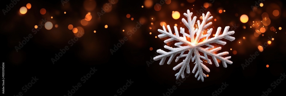Aufkleber Snowflake on Dark Background with Bokeh Lights