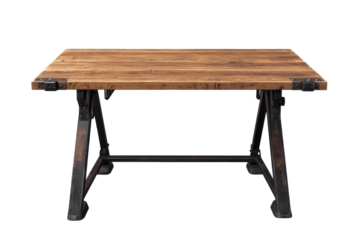 Stylish Industrial Desk with Rustic Wood Finish and Metal Accents for a Modern Workspace with Isolated on Transparent Background
