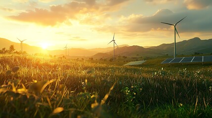 Wind turbines making green energy in the beautiful landscape, eco friendly, renewable energy, professional nature photo