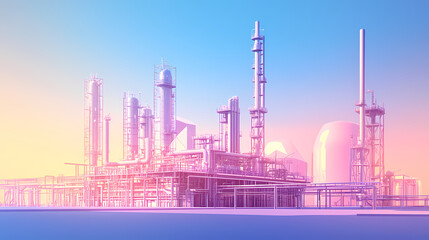 Obraz premium A horizontal banner with units for the oil industry. A 3D illustration of an architecture building based on imagination