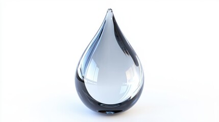 Fototapeta premium Glass teardrop shape, smooth and glossy, standing upright, isolated on white background