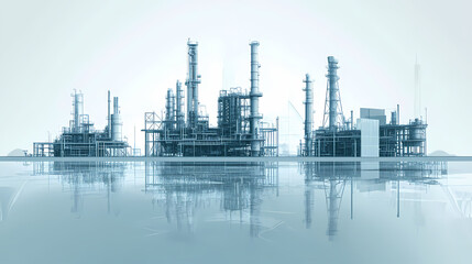 Obraz premium A horizontal banner with units for the oil industry. A 3D illustration of an architecture building based on imagination