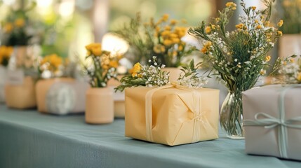 An eco-friendly birthday party featuring sustainable decorations and gifts wrapped in recyclable materials