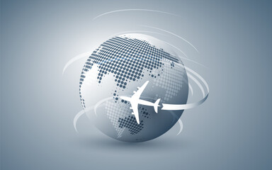 Traveling Around the World - Aviation, Travel by Airplane Concept - Spinning Earth Globe Design