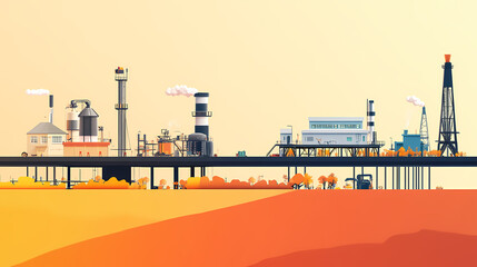 Fototapeta premium A horizontal banner with units for the oil industry. A 3D illustration of an architecture building based on imagination