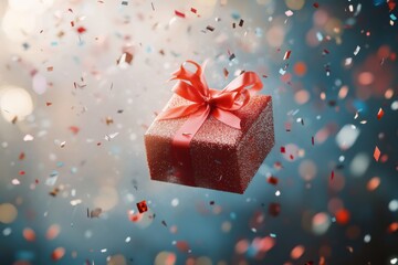 Fototapeta premium A glittering gift box with colorful confetti celebrates joy at a festive occasion