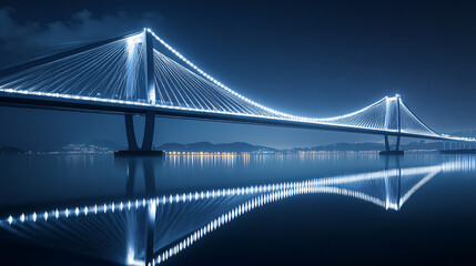 Obraz premium A contemporary bridge with LED lights reflecting in the water