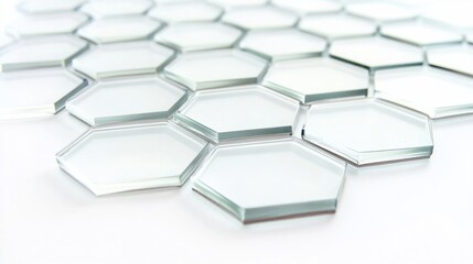 Obraz premium Thin glass hexagon tile, clear and reflective, isolated on white background