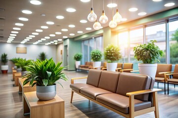 Fototapeta premium Flat Style Vector Illustration of a Clinic Waiting Room with High Depth of Field for Healthcare Design