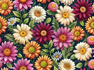 Floral Daisy Flowers Seamless Patterns Set - Vibrant and Colorful Designs for Fabric, Home Decor, and Wallpaper