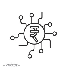 indian electronic money icon, digital rupee currency, cyber financial technology, thin line web symbol on white background - editable stroke vector illustration