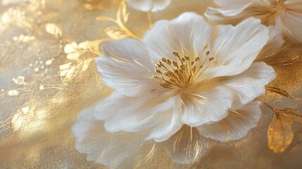 A regal canvas print featuring a classic floral design in muted gold and cream, exuding timeless elegance and luxury