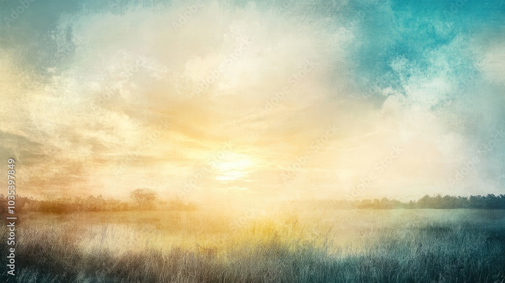 Aufkleber a serene landscape canvas print with soft pastel tones, ideal for creating a calming atmosphere in a