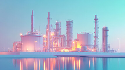 Obraz premium A horizontal banner with units for the oil industry. A 3D illustration of an architecture building based on imagination
