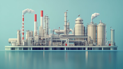 Obraz premium A horizontal banner with units for the oil industry. A 3D illustration of an architecture building based on imagination