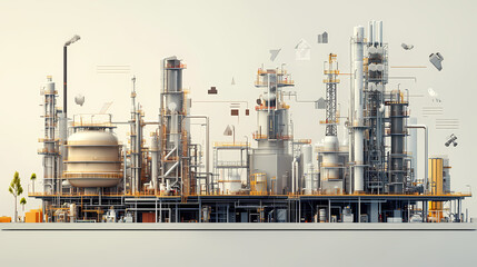 Obraz premium A horizontal banner with units for the oil industry. A 3D illustration of an architecture building based on imagination