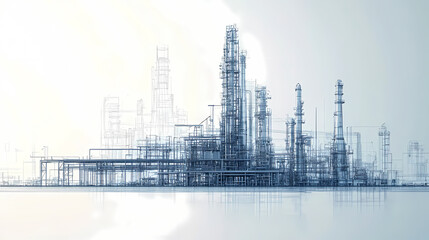 A horizontal banner with units for the oil industry. A 3D illustration of an architecture building based on imagination