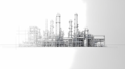 A horizontal banner with units for the oil industry. A 3D illustration of an architecture building based on imagination