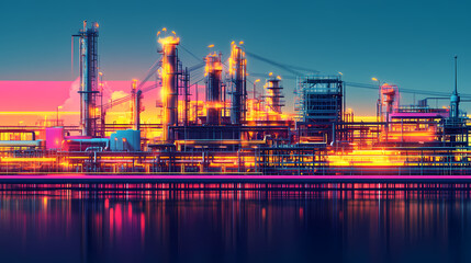 Fototapeta premium A horizontal banner with units for the oil industry. A 3D illustration of an architecture building based on imagination
