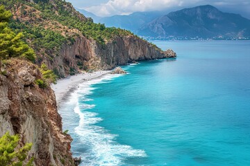Obraz premium Turkish Coast. Unusual View of Mediterranean Sea in Antalya, Turkey