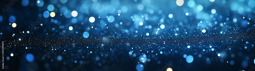 Wall mural a shimmering blue bokeh background with various sizes of glowing lights, creating a festive and magi