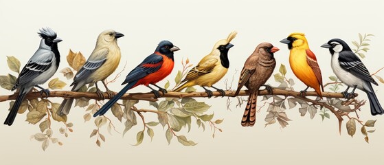 Colorful Birds on a Branch for National Bird Day