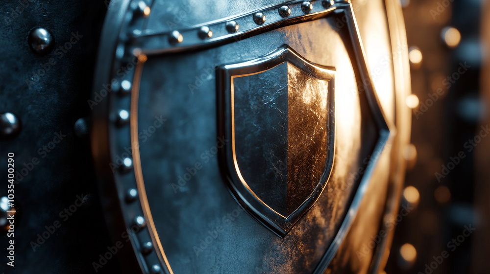 Poster create a 3d illustration featuring a security shield as the central element, symbolizing protection 