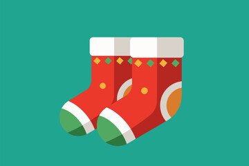Two red and green striped socks on a blue background. The socks are placed next to each other and appear to be standing upright