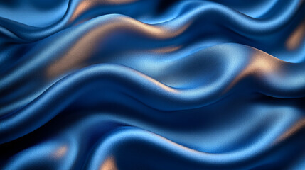 Obraz premium Luxurious blue satin fabric with soft, flowing folds creating a smooth and glossy texture, ideal for backgrounds, fashion