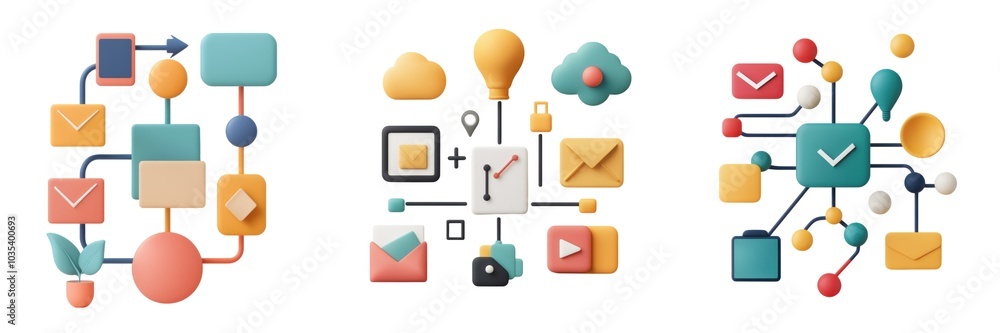 Poster a colorful digital illustration featuring various communication symbols and icons interconnected, re