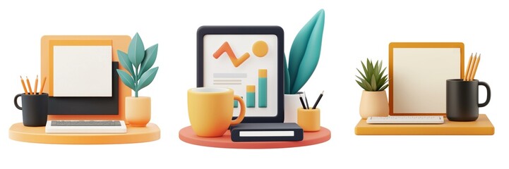 A vibrant digital workspace featuring a tablet, plants, and stationery, perfect for productivity and creativity.
