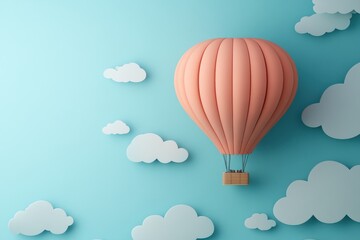 Fototapeta premium A whimsical hot air balloon soaring through a dreamy sky with fluffy clouds