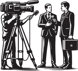 Business Interview with photographer, speech a business infront of camera vector illustration for graphical resources