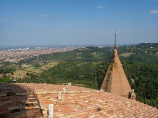 Bologna overview from the top of the Sanctuary of the Madonna of San Luca, Italy