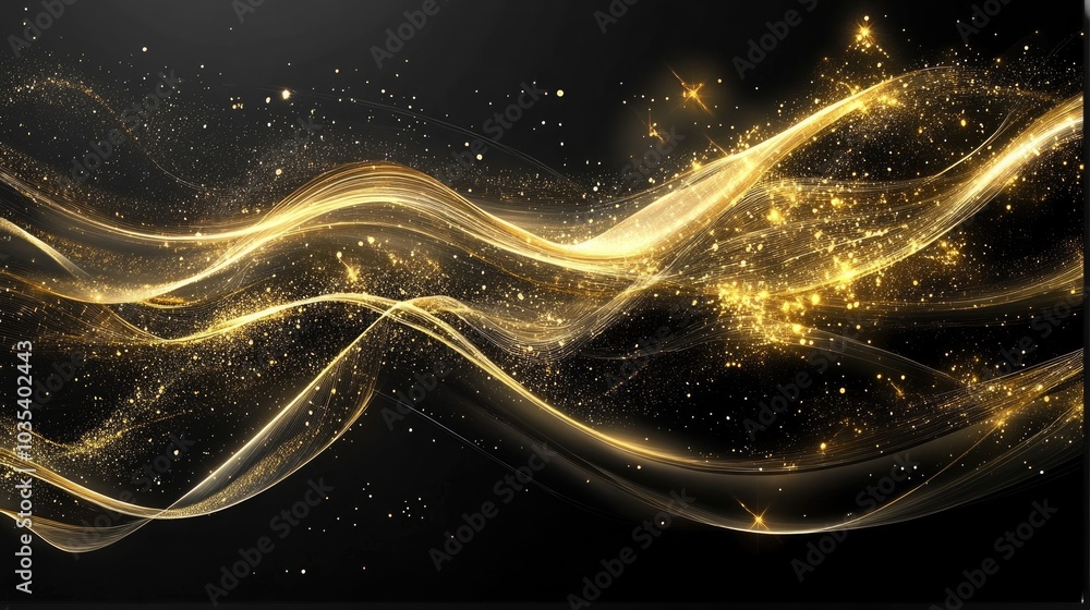 Poster a glamorous canvas print with sparkling gold lines against a sleek black background, adding a sense 