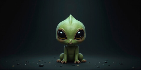 Obraz premium Small cute alien creature or fantasy monster isolated in front of monochrome background