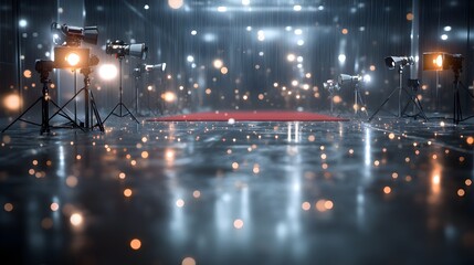 Fototapeta premium Illuminated Stage with Bright Spotlights and Dramatic Atmosphere for Performance