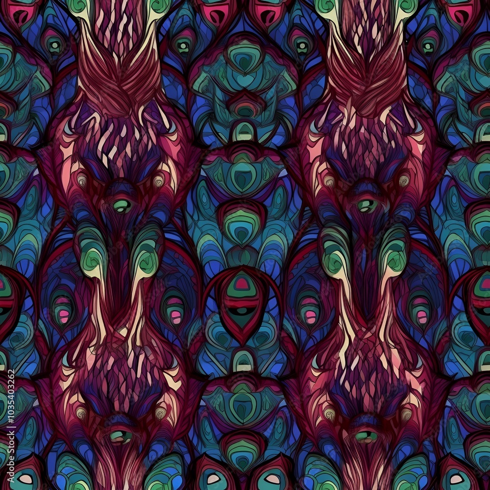 Poster intricate seamless pattern featuring abstract forms and bold colors for artistic designs