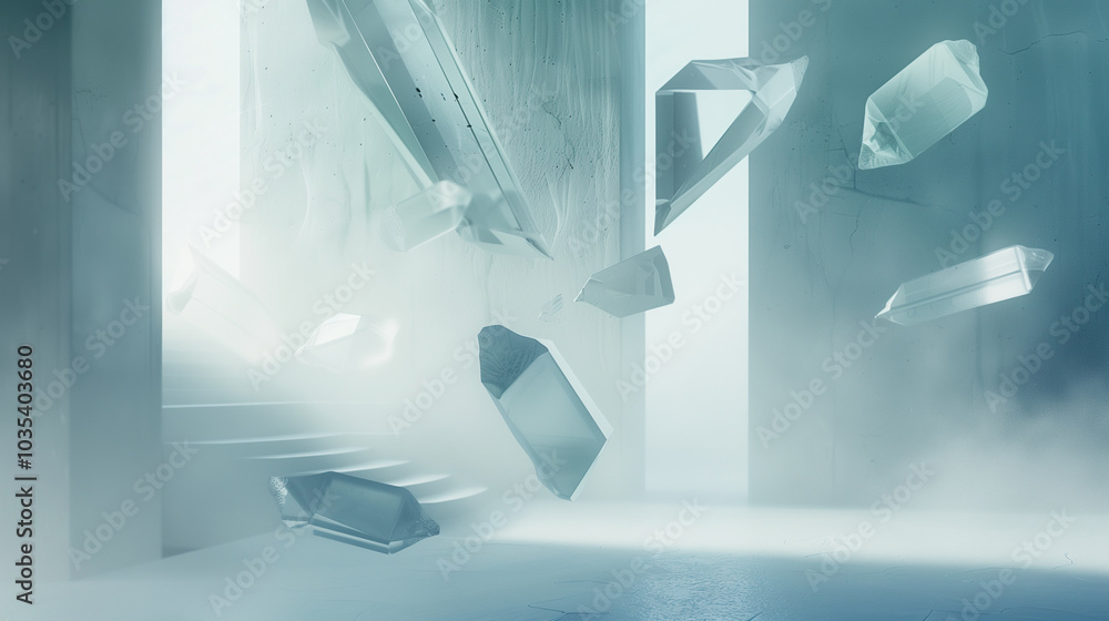 Aufkleber abstract background crystal-like structures floating in a minimalist scene.