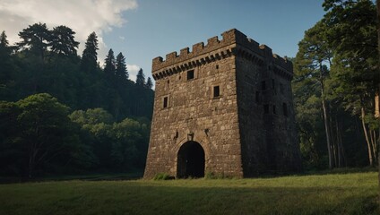 A picturesque archer tower amid vibrant autumn foliage creates a stunning visual spectacle